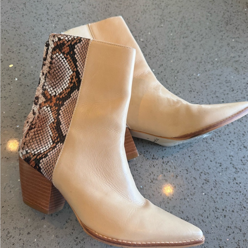 Carbon Cream Ankle Boots with Brown Snake-Print Panel